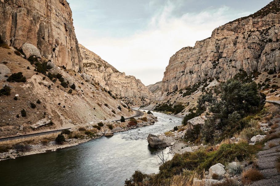 Wind River cuts through sandstone walls of canyon