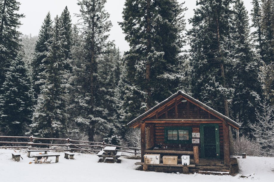 forest service cabin in the snow
