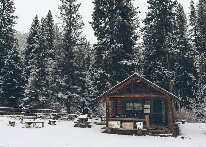 forest service cabin in the snow