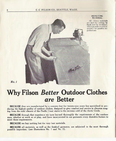 historical Filson ad: Why Filson better outdoor cloths are better