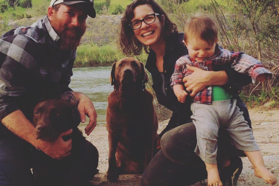 Chuck Ragan, Father's Day family with two dogs father mother and baby at river's edge