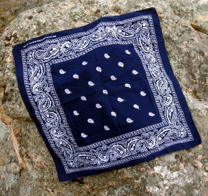 Blue bandanna on top of a rock
