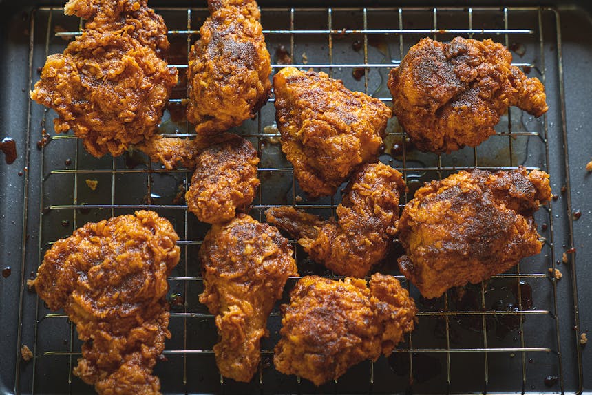 fried chicken on sheet pan