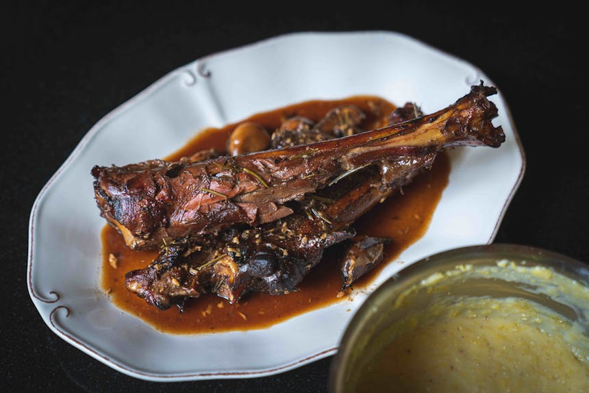 cooked venison shanks plated