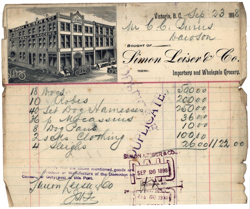 image of old ledger notes from the Simon Leiser & Company Importers and Wholesale grocers