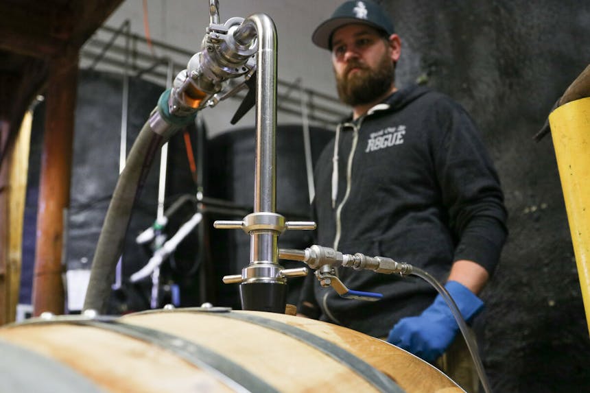 brewmaster joel shields standing in rogue brewery