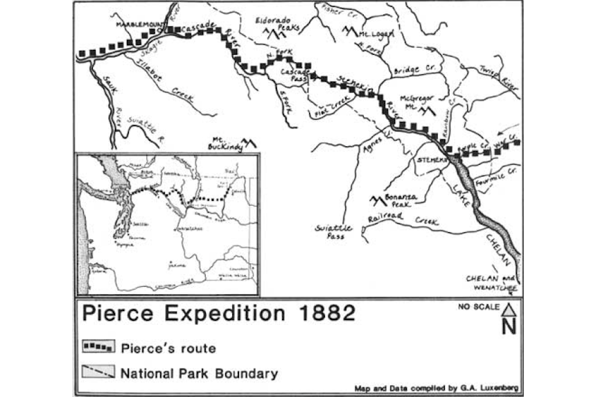 drawn map of the Pierce Expedition 1882 route