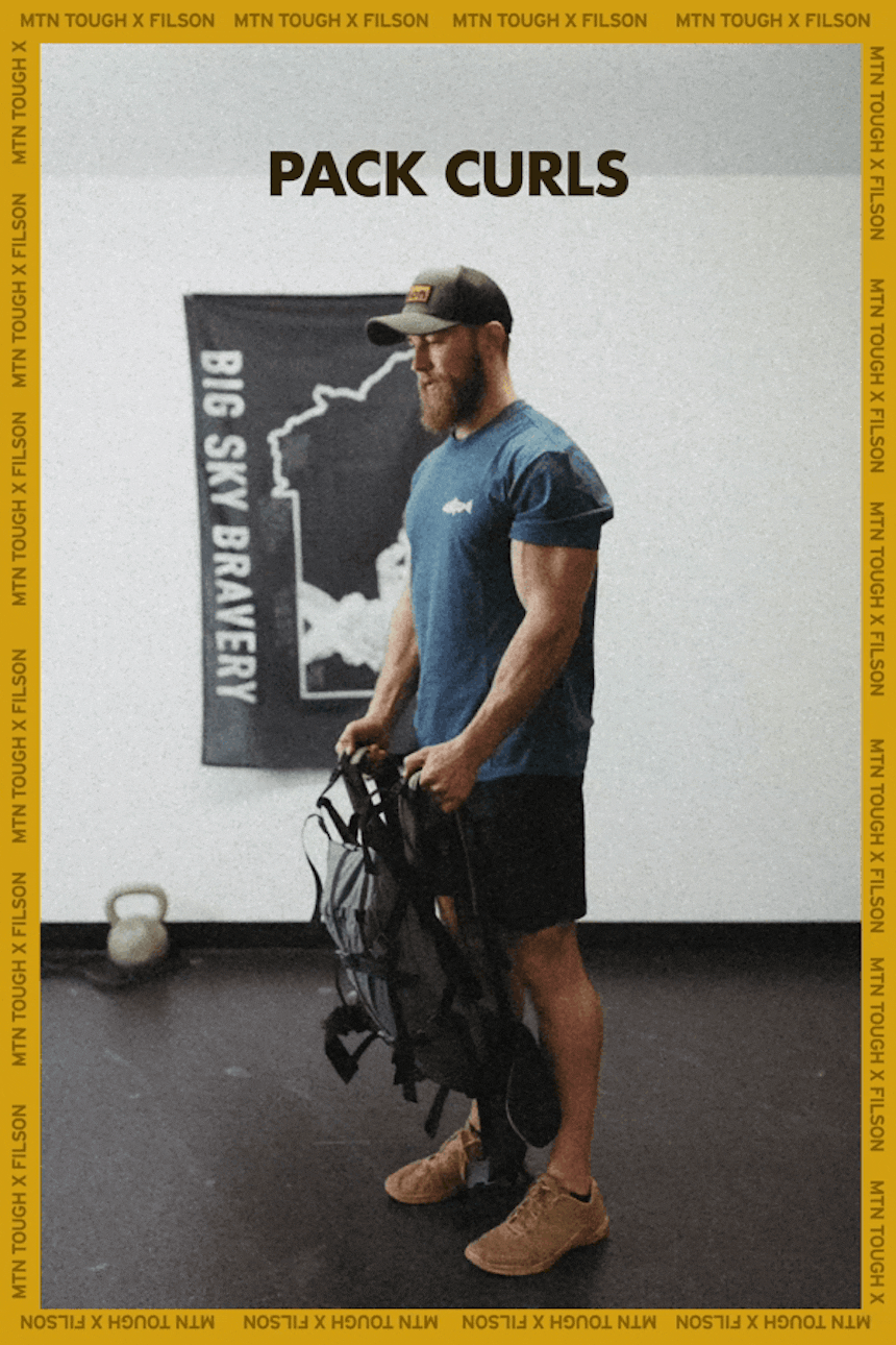 man holding backpack in both hands, header text