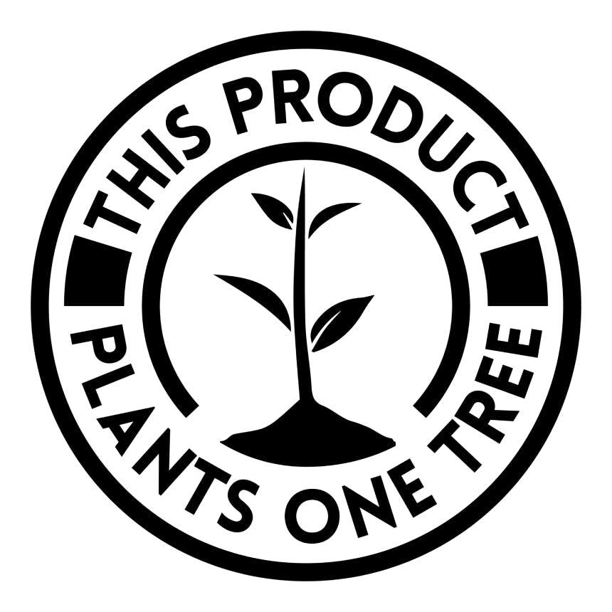 This produt plants one tree, circular logo with a sapling in the center