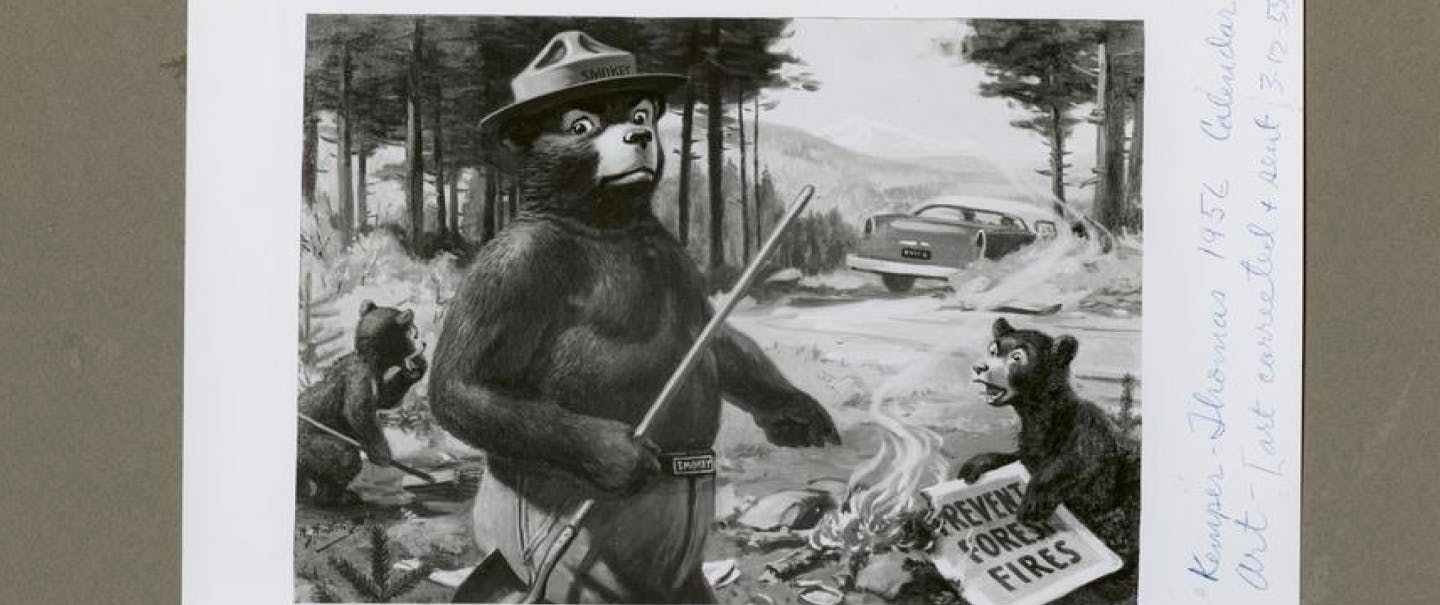 Smokey the Bear USFS Smokey Encourages Campers & Hikers to Be Careful with Matc 