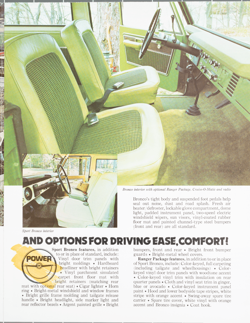 advertisement detailing the safety features of a ford bronco