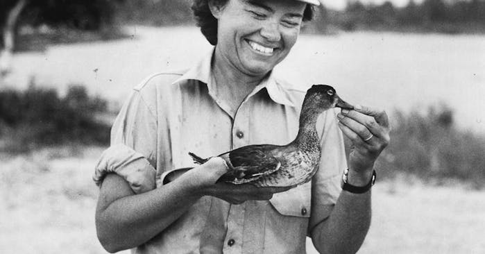 woman holding a duck