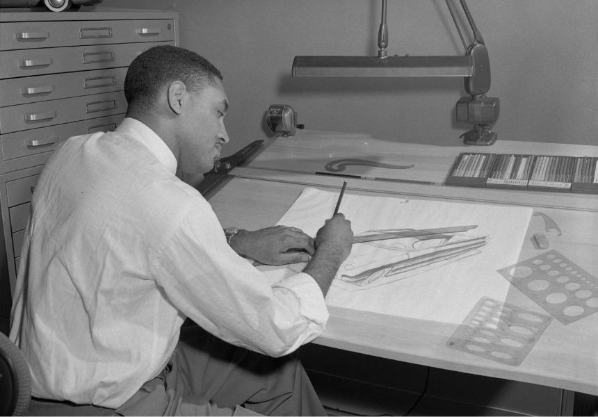 mckinley thompson jr. man drawing a car on a drafting table