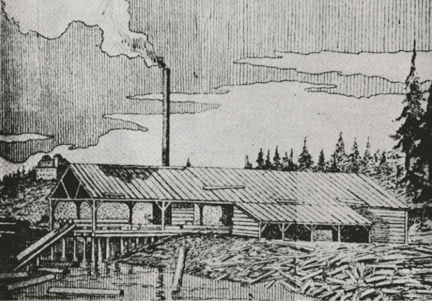 illustration of an old wood mill