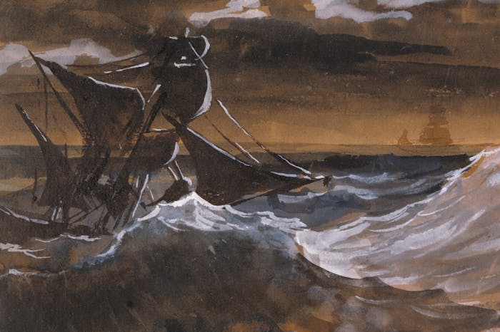 painting of a ship on very rough waters