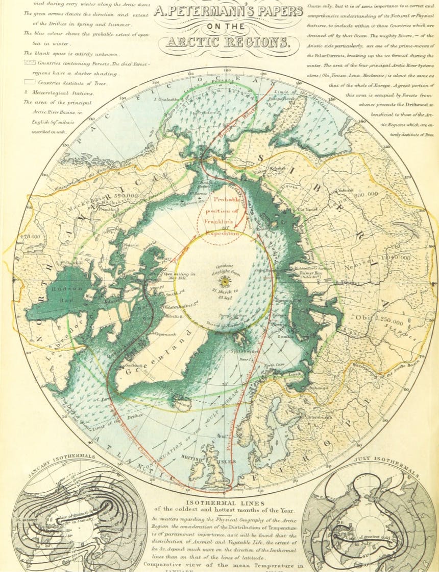 antiquated illustrated map of the bering strait and arctic regions