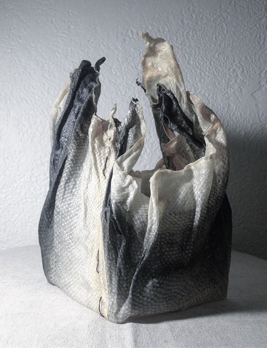 a bag made out of fish scales