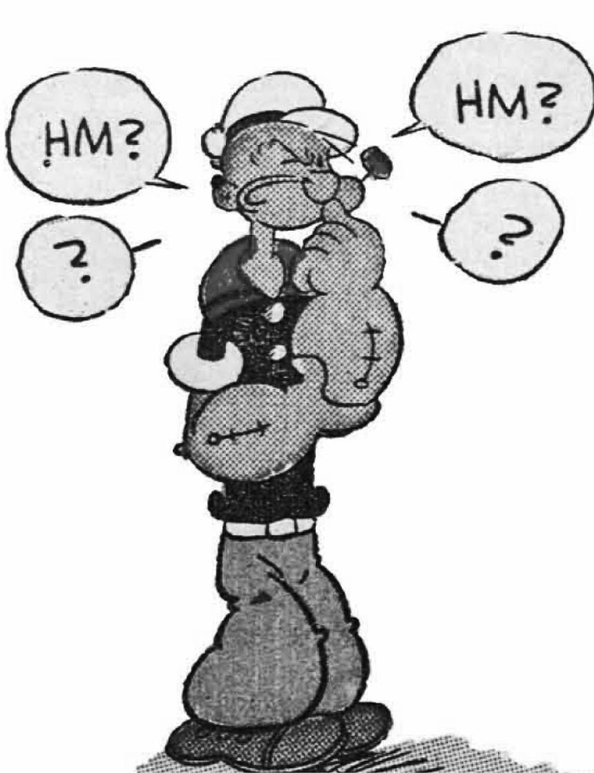 illustration of popeye with speech bubbles around his head