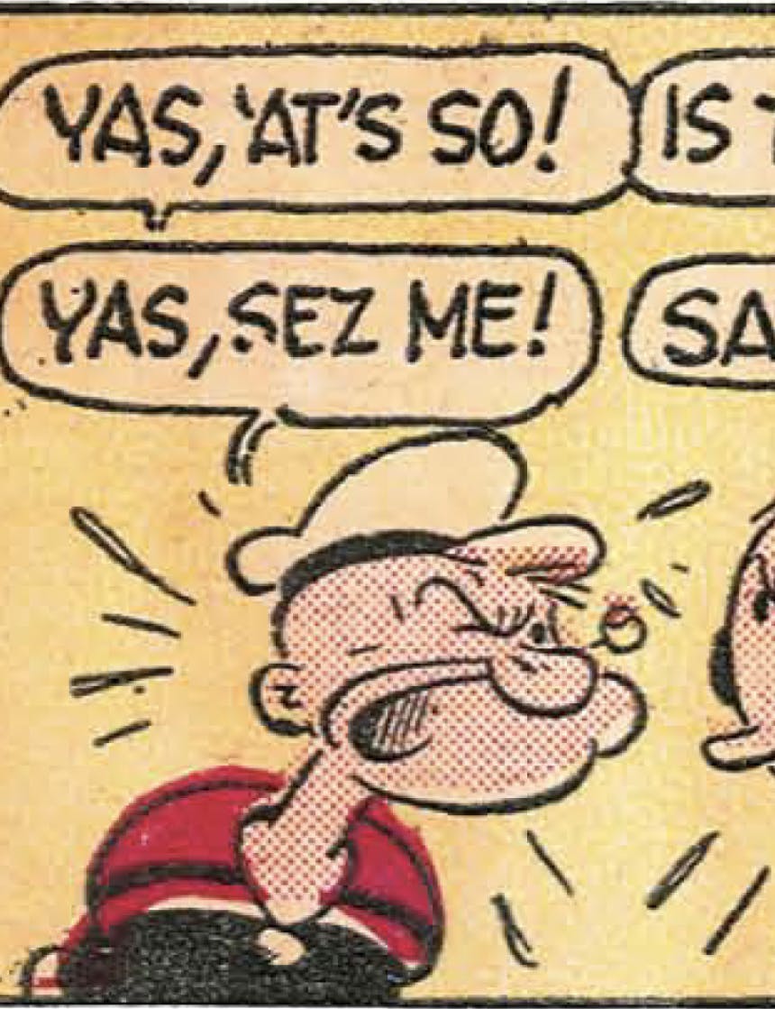 illustration of popeye with speech bubbles above his head