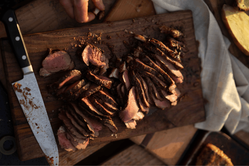 Sliced venison backstrap.