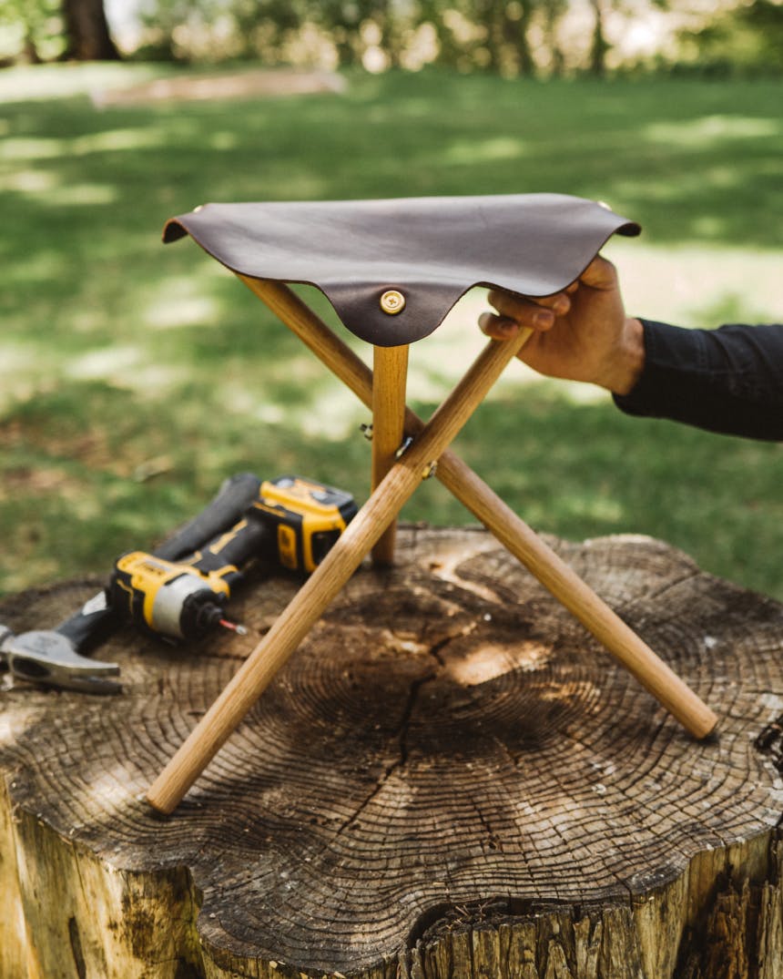 Finished product shot of a 3 legged folding stool