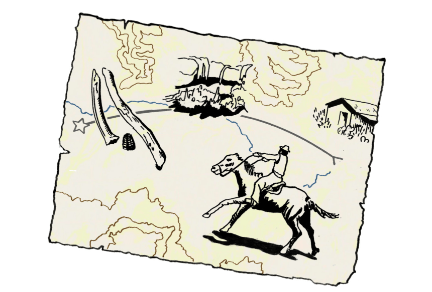 Illustration of cowboy and artifacts