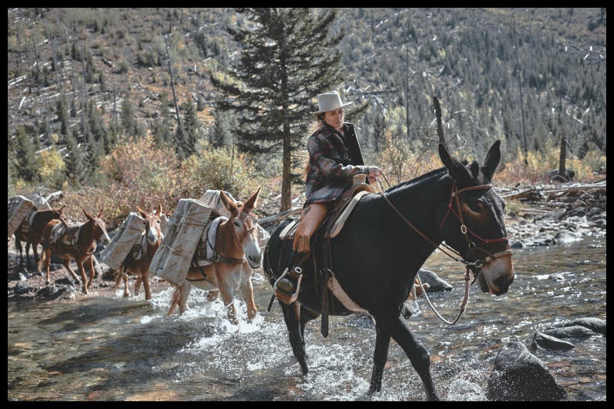 Woman on horseback in the wilderness