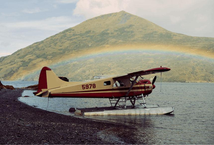 Float plane on lake in Alaska