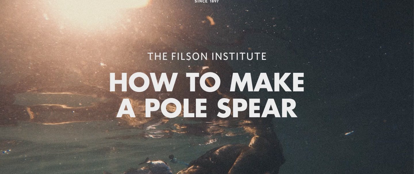 underwater image of man spearfishing with title, The Filson Institute How to Make a Pole Spear