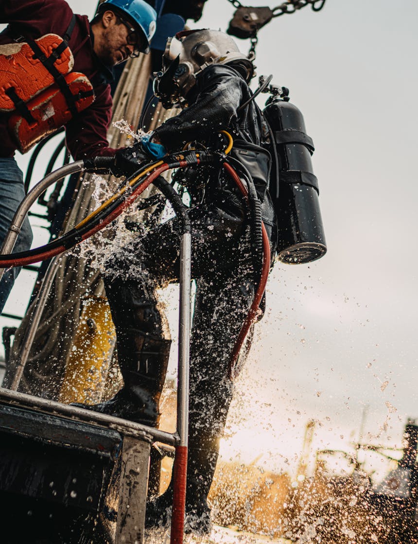 diver exiting the water