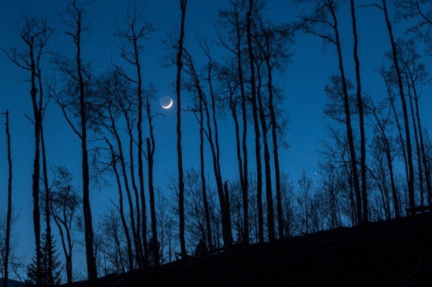 Crescent Moon and Jupiter. May 12, 2013 from White River National Forest in Summit County, Colorado
