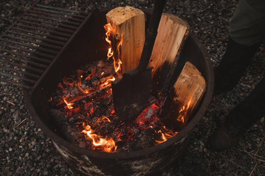 fire pit with burning wood