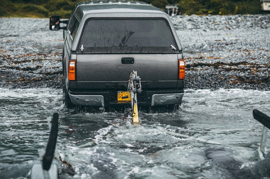 backing the boat off the trailer and into the water