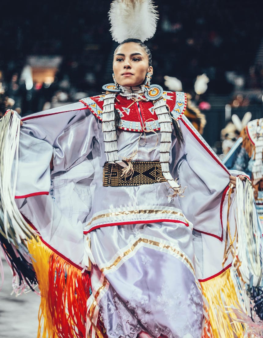 Keya dancing in traditional native american garb