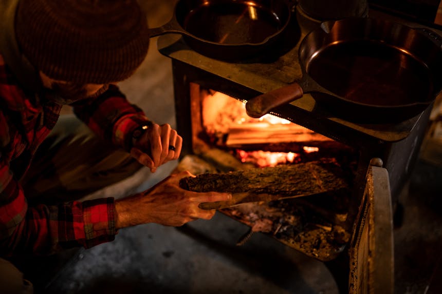 making the fire in wood fired oven