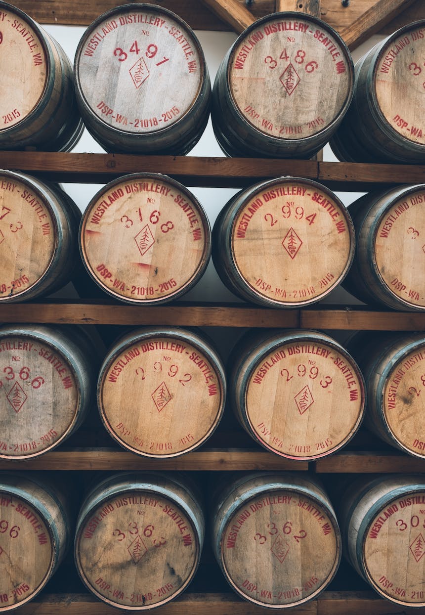 racks of whiskey casks